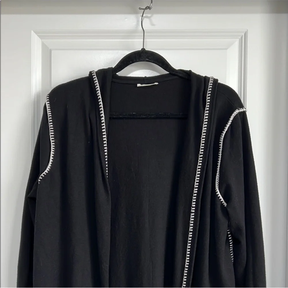 Cardigan Sweater Hooded Open Front Black Womens - Picture 3 of 7